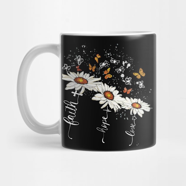 Faith hope love daisy flowers white print by Sheila’s Studio